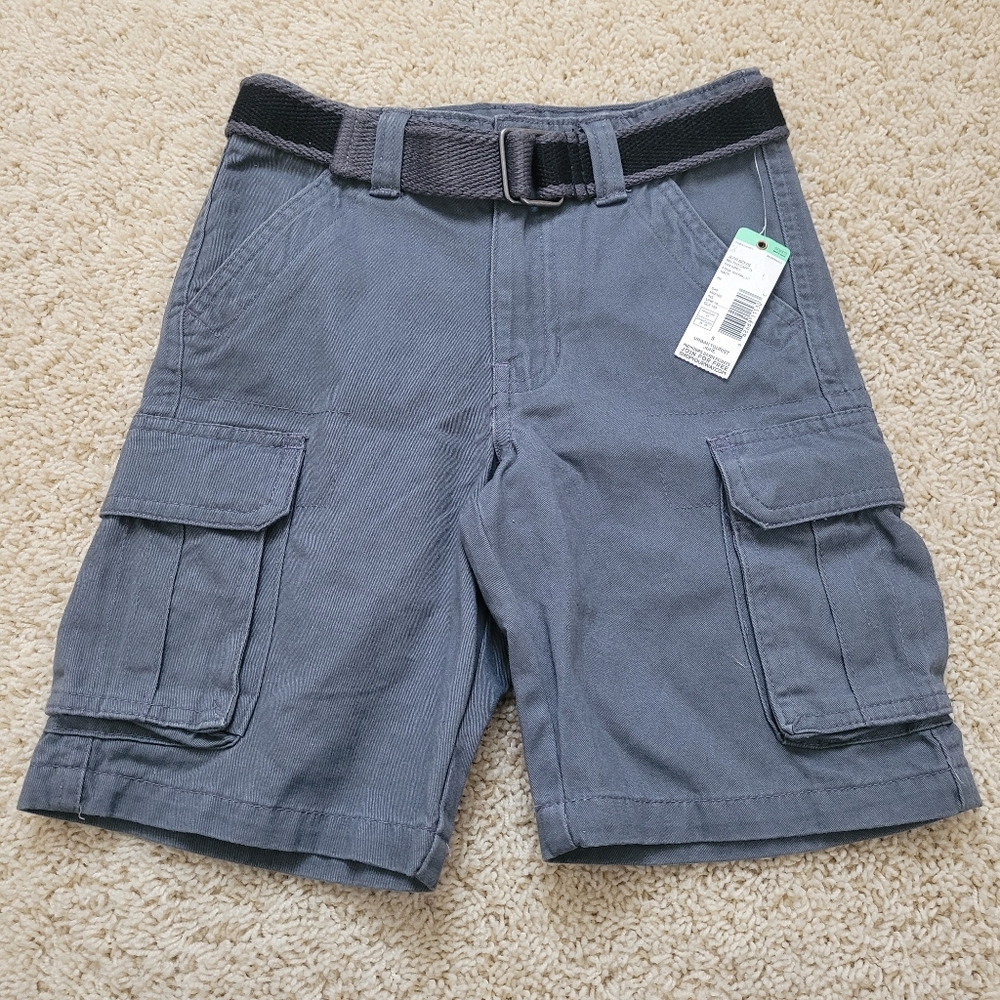 NWT Toughskins Boys Belted Cargo Shorts In Dim Gray 5